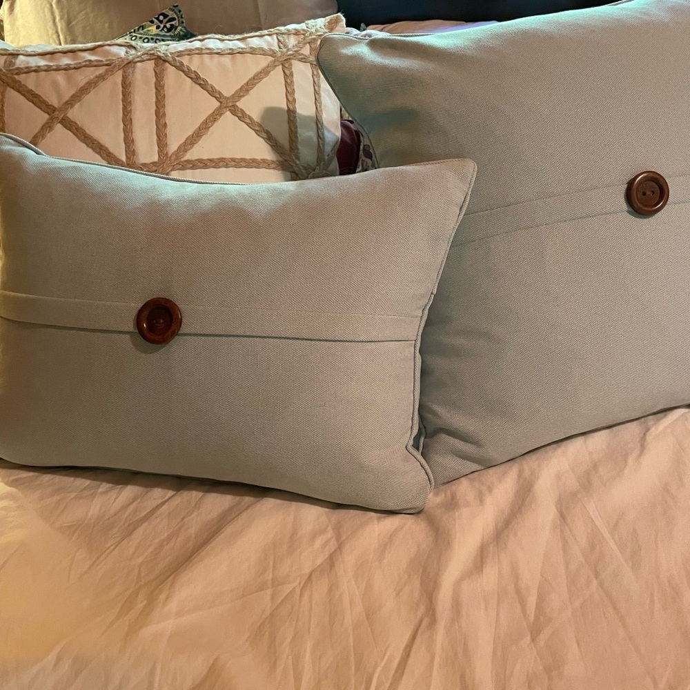 NWOT Pottery Barn Light Blue Accent Pillows with Wooden Button
